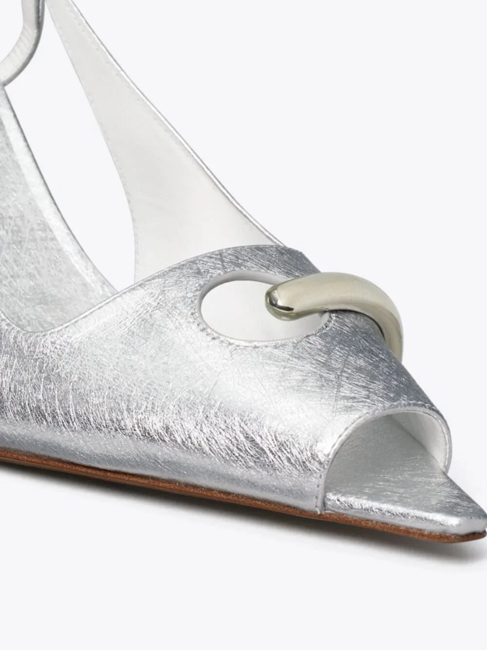 iconic Tory Burch Silver Pierced Peep-Toe Slingback NWT